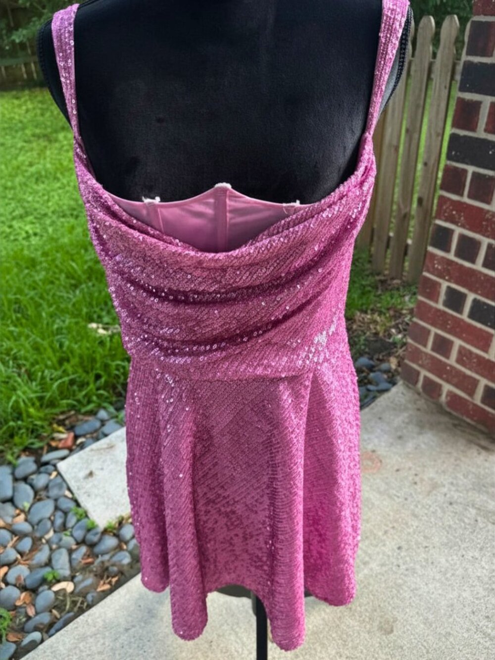 ⁠⁠For Love & Lemons Candice Sequin Mini Dress XL Cowl Neck Pink⁠ (Fits S or M) - Picture 4 of 14